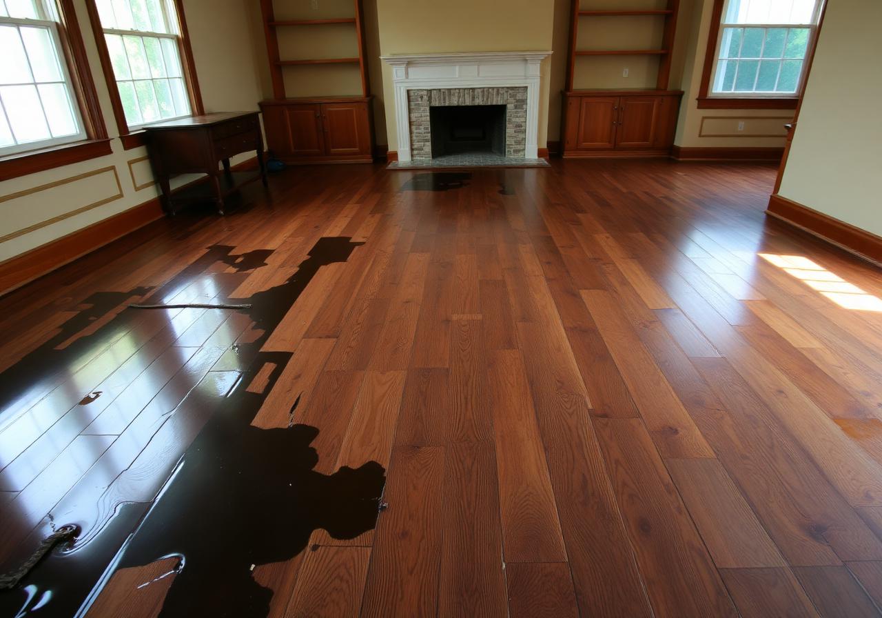 Hardwood Floor Water Damage in Delray Beach, FL — before restoration